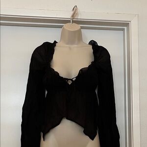 Black Ruffled Long-Sleeve Peasant Top